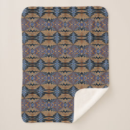 Geometrisch-rustikales Boho Brown und Blue Tribal  Sherpadecke