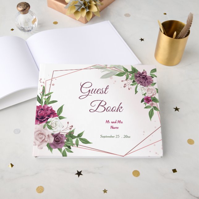 geometrisch schöne pinkfarbene Blume Gästebuch (Vorderseite Offen)