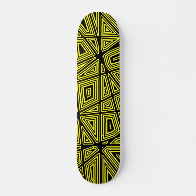Geometrisch - Schwarz auf Gelb Skateboard (Vorne)