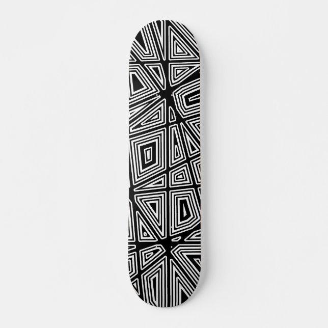 Geometrisch - Schwarz auf Holz Skateboard (Vorne)