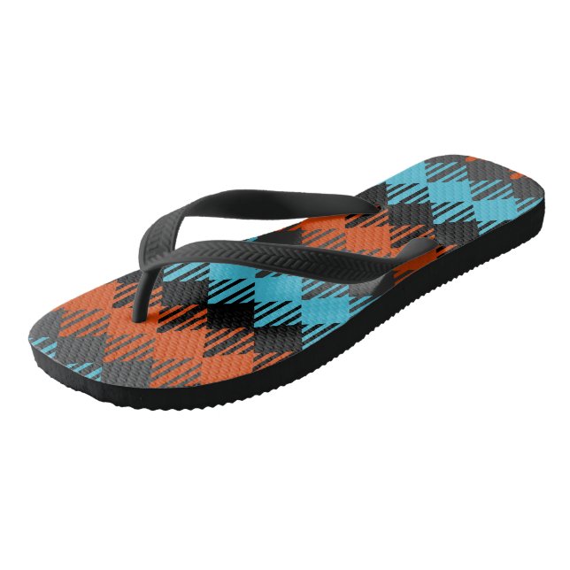 Geometrisch schwarz, blau und orange flip flops (Schrägansicht)