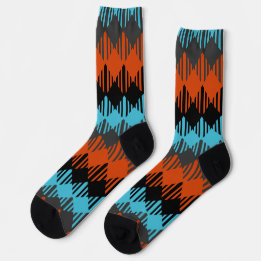 Geometrisch schwarz, blau und orange socken
