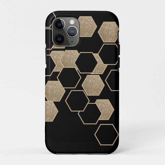 geometrisch-schwarz-goldenes Hexagon-Muster Case-Mate iPhone Hülle (Rückseite)