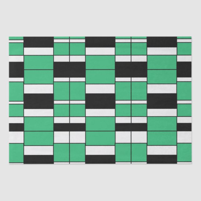 Geometrisch, schwarz, grün Mitte Seidenpapier (Vorderseite)
