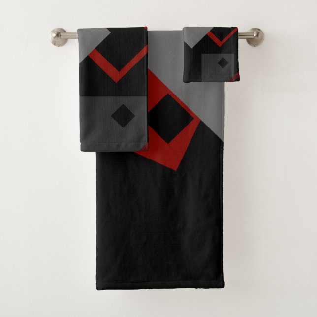 geometrisch schwarz-rot und grau badhandtuch set (Insitu)