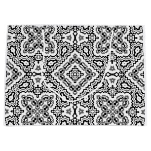 geometrisch-schwarz-weiß-ethnische Muster Große Geschenktüte