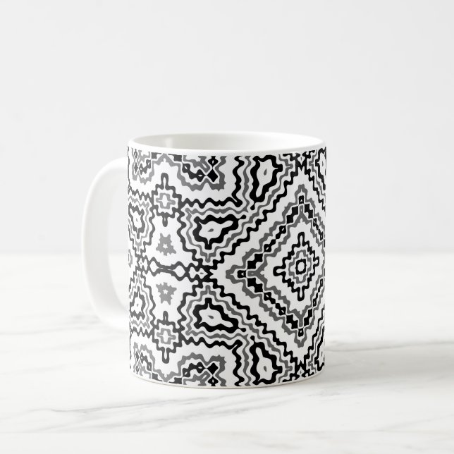 geometrisch-schwarz-weiß-ethnische Muster Kaffeetasse (Vorderseite Links)