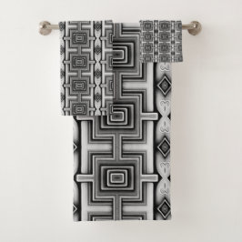 Geometrisch Schwarz-weiß und grau Aztec Badhandtuch Set