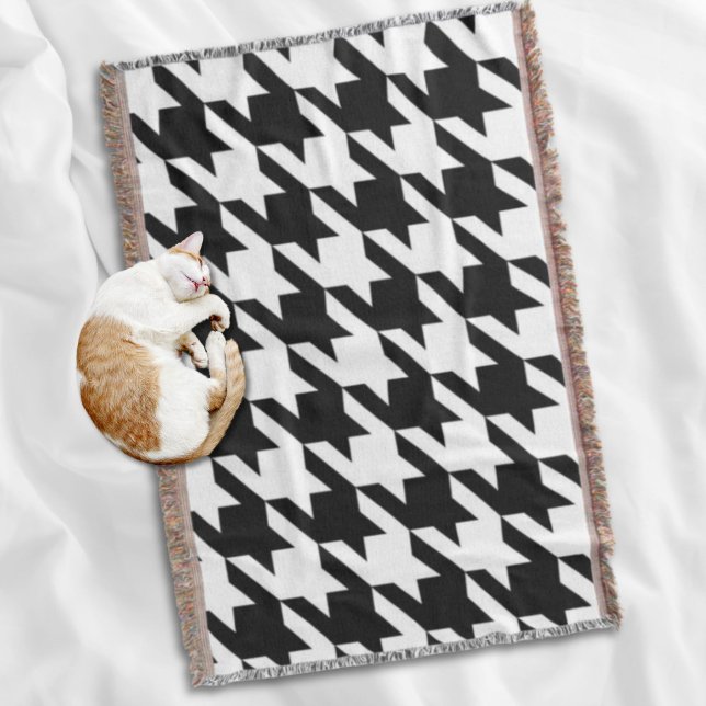 geometrisch Schwarz-weißes Hahnentrittmuster Decke (stylish geometric black white houndstooth pattern throw blanket)