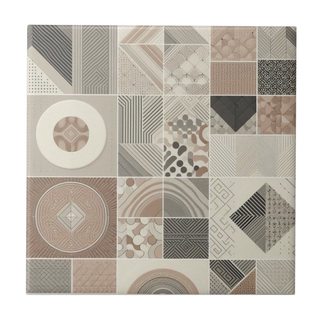 Geometrisch Vintag Chic Oatmehl Soft Black Fliese (Vorderseite)