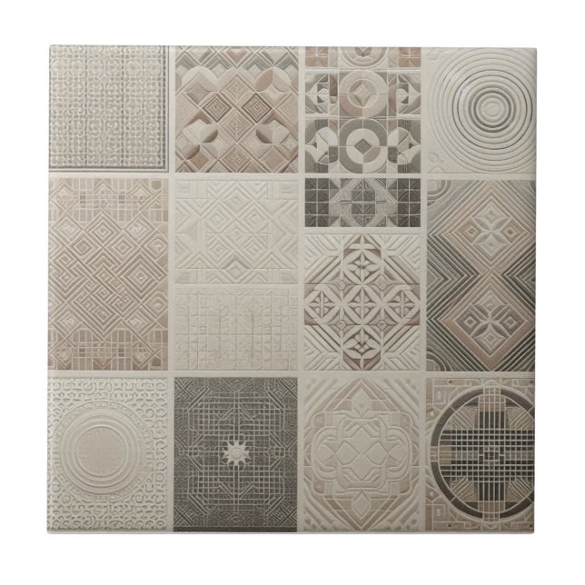 Geometrisch Vintag Chic Oatmehl Soft Black Fliese (Vorderseite)