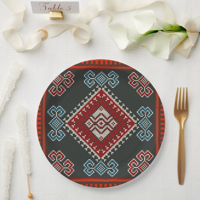 Geometrisch Vintag klassische Mode-trendy bunt Pappteller (Hochzeit)