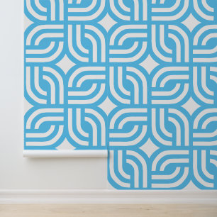 geometrisch weiß-blau-ornamentale Tapete
