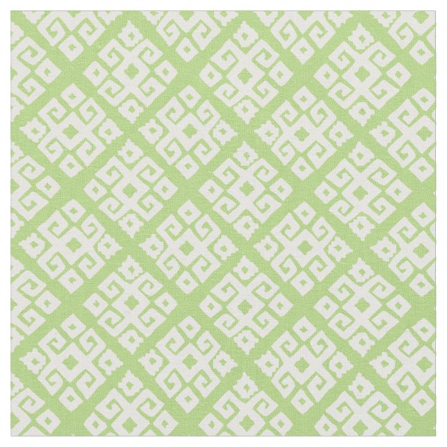 geometrisch-weiße, grüne gemusterte Stoffstruktur Stoff (Nahaufnahme)