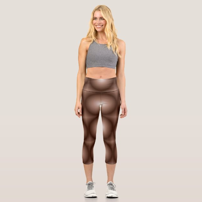 Geometrische 3D Circle Dunkelbraune Mocha Mousse W Capri Leggings (Vorderseite)