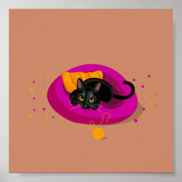 Geometrische Abbildung einer schwarzen Katze auf d Poster