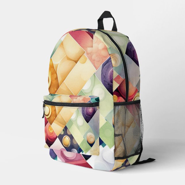 Geometrische Abschnitte Bedruckter Rucksack (Rückseitige Ecke Rechts)