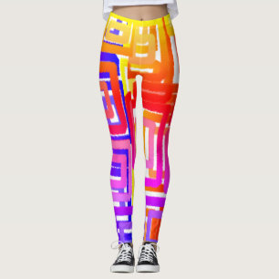Geometrische Abstrakte Blöcke Rosa Gelb Lila Rot Leggings