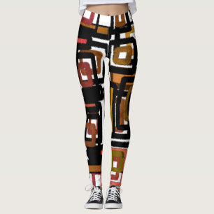 Geometrische Abstrakte Blöcke Rust Black Brown Leggings