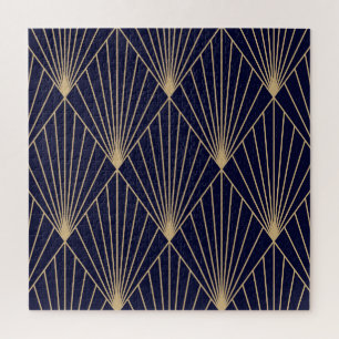 Geometrische abstrakte dunkelblaue Gold Puzzle