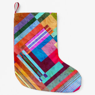 Geometrische abstrakte, grafische Farbgebung. Kleiner Weihnachtsstrumpf
