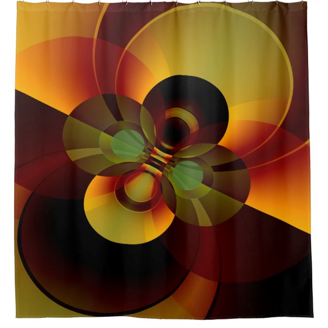 Geometrische abstrakte Kreise Brown und Gold Duschvorhang (Vorderseite)