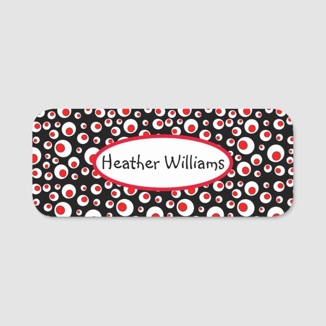 Geometrische Abstrakte Kreise Rot Schwarz Namensschild (Vorderseite)