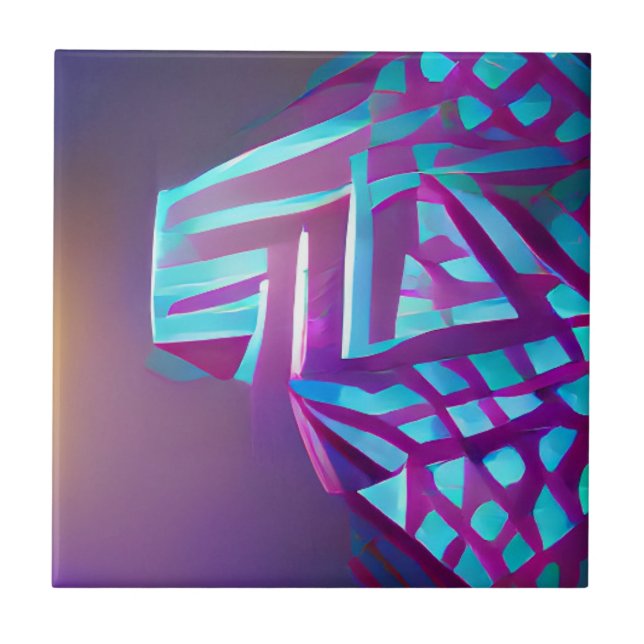 Geometrische abstrakte Kunst lila Lavendelaquamari Fliese (Vorderseite)