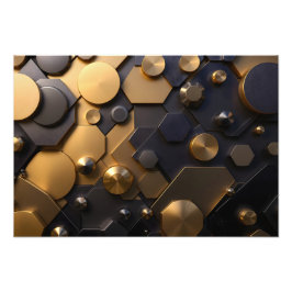 Geometrische Abstrakte Mauer Art - Gold und Bl Fotodruck