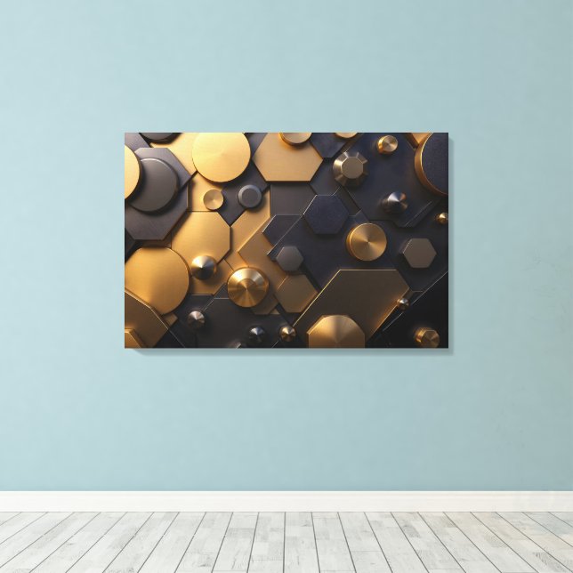 Geometrische Abstrakte Mauer Art - Gold und Bl Leinwanddruck (Insitu (Holzboden))