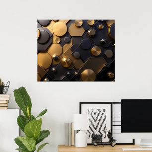 Geometrische Abstrakte Mauer Art - Gold und Bl Poster