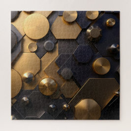 Geometrische Abstrakte Mauer Art - Gold und Bl Puzzle