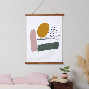 Geometrische abstrakte minimale moderne Pastellauf Wandteppich Mit Holzrahmen