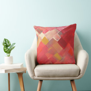 Geometrische abstrakte Pinselstriche Rot, Pink & G Kissen