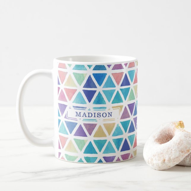 Geometrische abstrakte Wasserfarben (Korallenrifft Tasse (Mit Donut)
