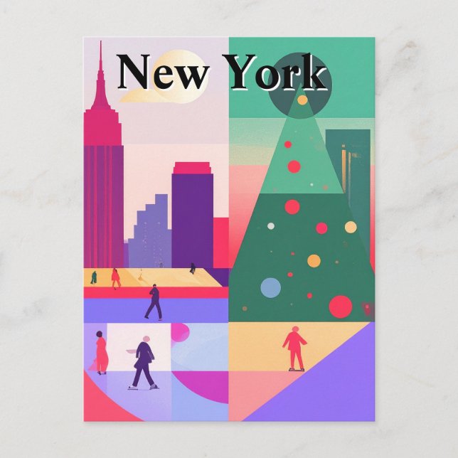 Geometrische Abstrakte Weihnachten New York City T Postkarte (Vorderseite)