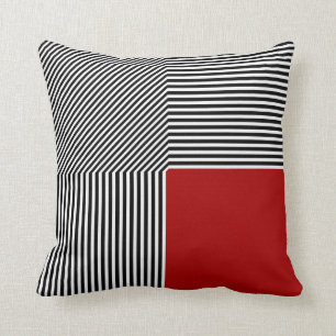Geometrische Abstraktion, B/W stripes rotes Kissen