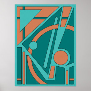 Geometrische Abstraktion in Türkis und Korallenrot Poster