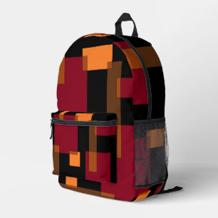 Geometrische Abstraktion Rotes Orangenbraun Schwar Bedruckter Rucksack