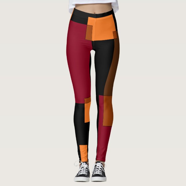 Geometrische Abstraktion Rotes Orangenbraun Schwar Leggings (Vorderseite)