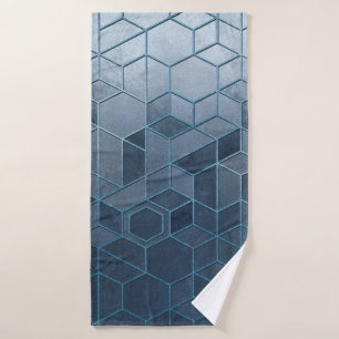 Geometrische Abstraktion von Hexagonen auf blauem Badehandtuch