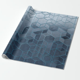 Geometrische Abstraktion von Hexagonen auf blauem  Geschenkpapier
