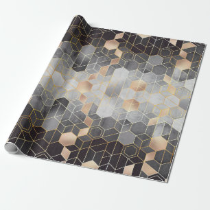 Geometrische Abstraktion von Hexagonen auf schwarz Geschenkpapier