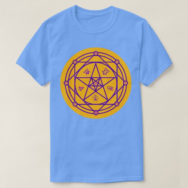 Geometrische Alchimie-Symbole Lila und gelb T-Shirt (Design vorne)