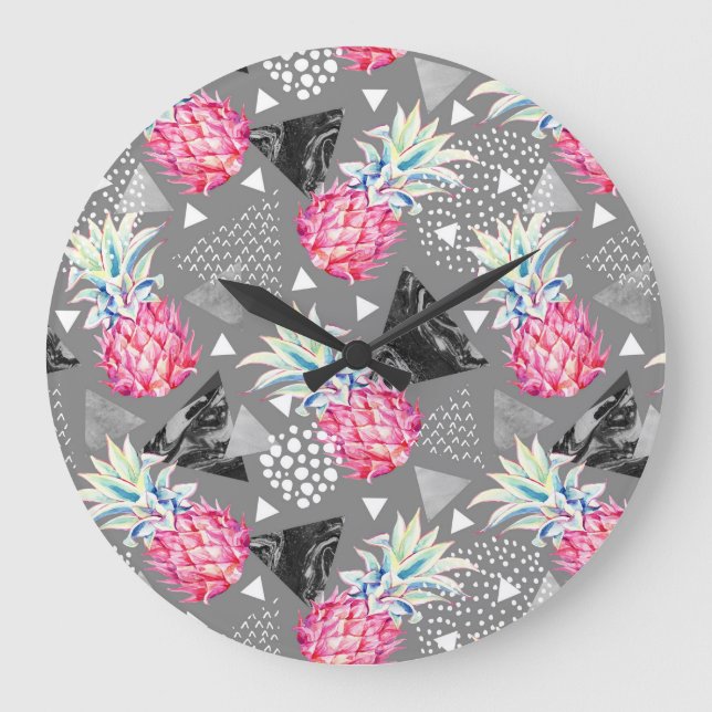 Geometrische Ananas-strukturiertes Muster Große Wanduhr (Vorderseite)