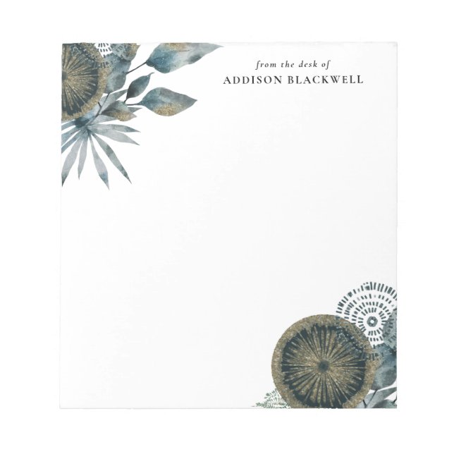 Geometrische Aquamarin-blaue-Gold-Blätter vom Schr Notizblock (Vorderseite)