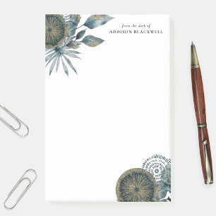 Geometrische Aquamarin-blaue-Gold-Blätter vom Schr Post-it Klebezettel