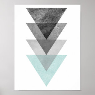 Geometrische aquamarine und graue Triangle-Druckau Poster
