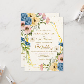 Geometrische Aquarell-Blumenhochzeit Einladung