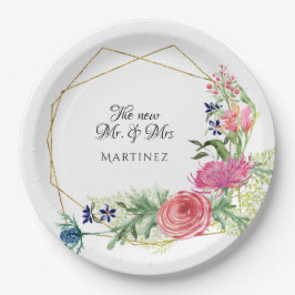 Geometrische Aquarellfarbe Modernes Rosa in Navy Pappteller